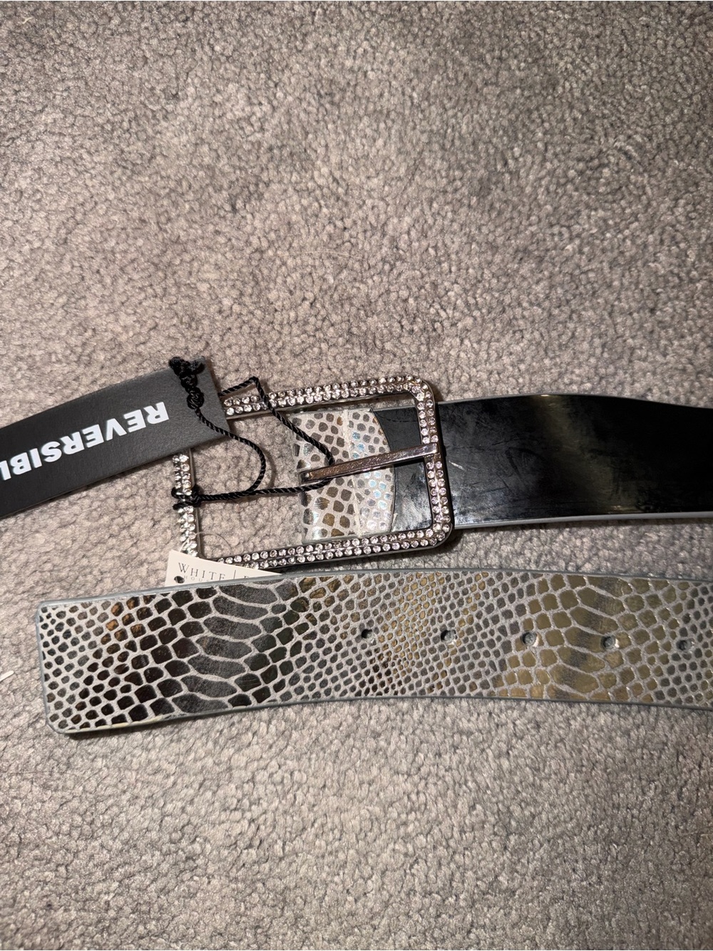 NWT Reversible Rhinestone Buckle Belt - Snake Print & Black, Size M